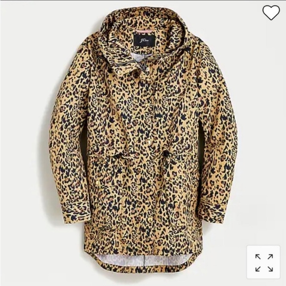 J Crew Perfect Rain Jacket Leopard Print Hooded XS - Picture 9 of 15